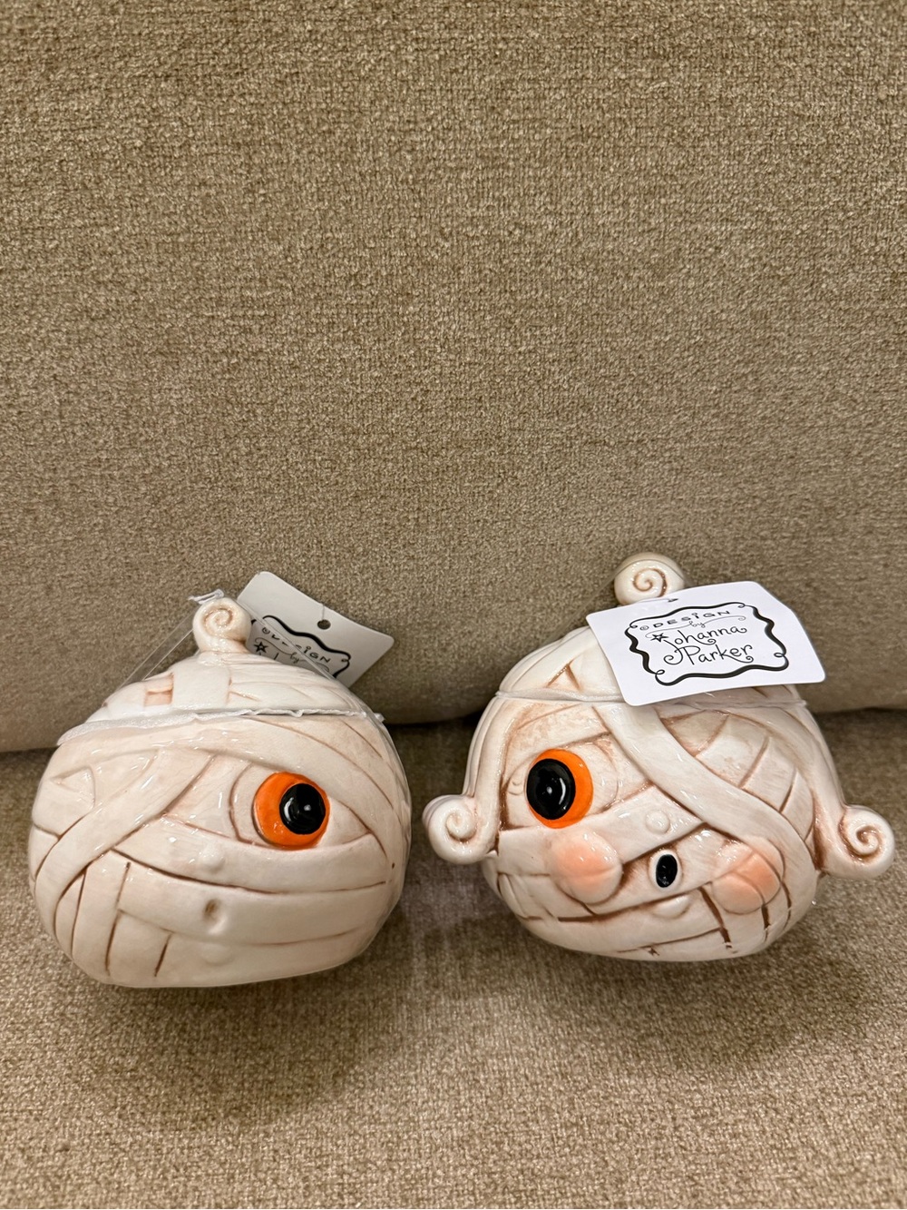 NWT Johanna Parker Girl Boy Zombie Mummy Small Canisters Jars Set of 2 Halloween